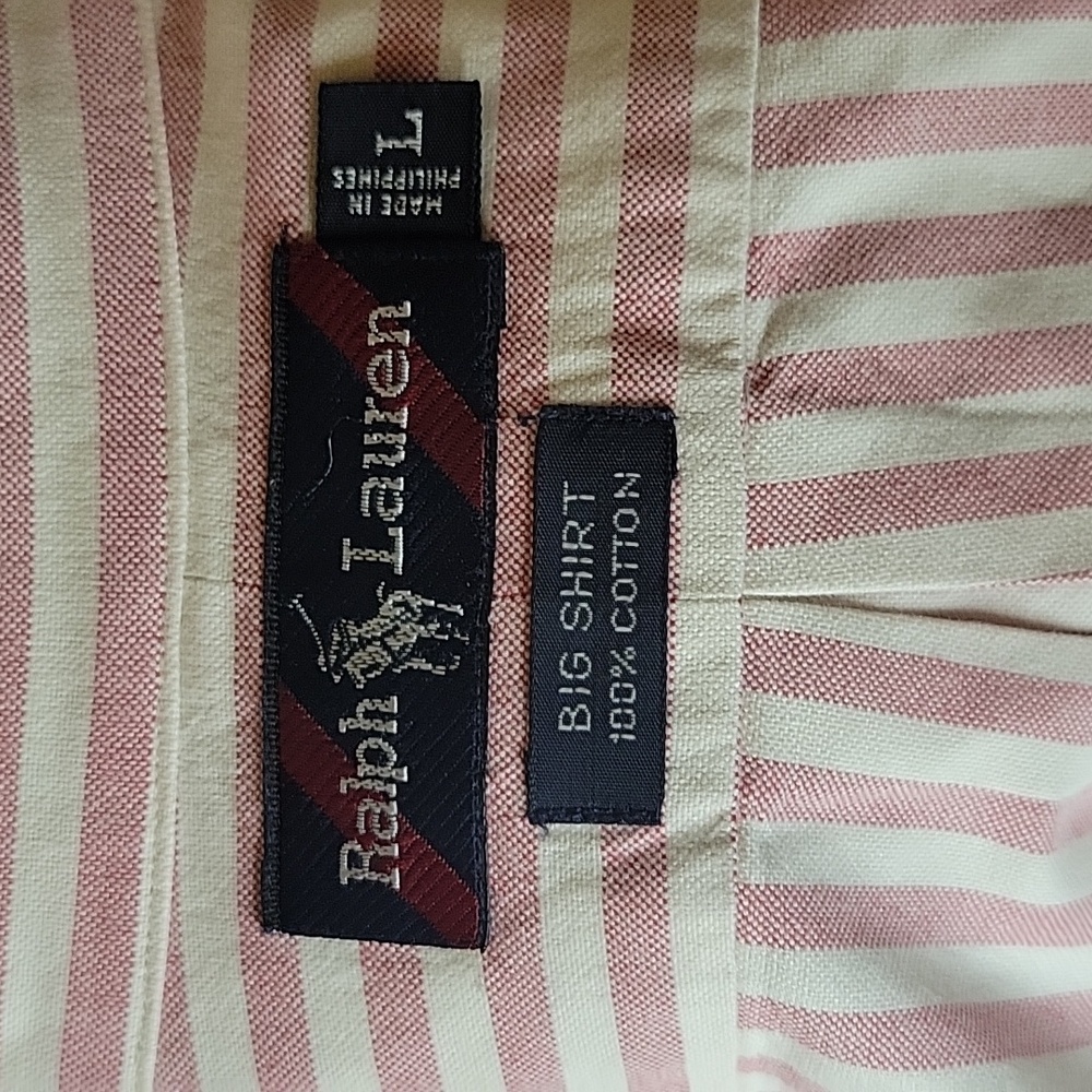 Polo Ralph Lauren Big Shirt 100% Cotton, Cream with Mdm Pink Stripes, Size L - Picture 3 of 9